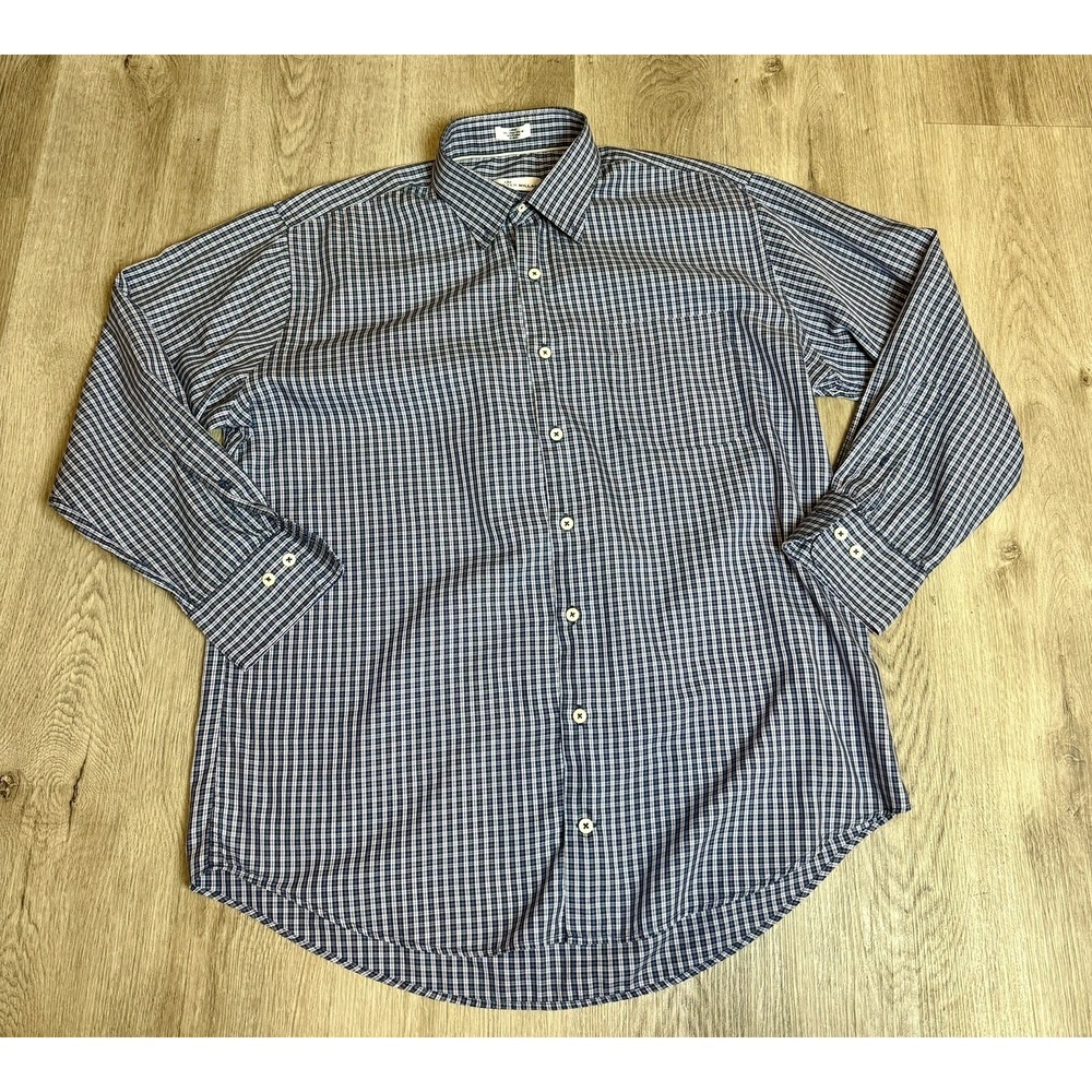 Peter Millar‎ Mens Large Plaid Button Down Shirt Silk Blend Long Sleeve Casual